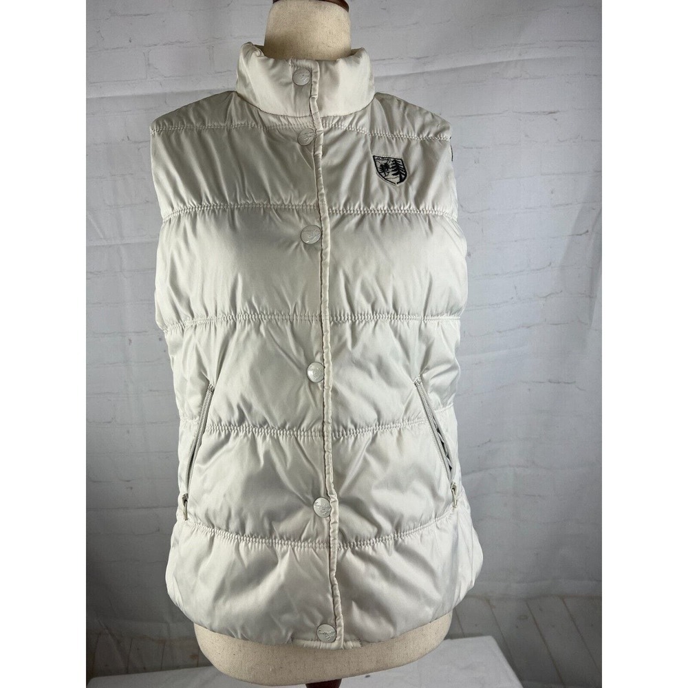 American Eagle Womens Puffer Ski Vest Size M White Snap Button Zip Pockets EUC